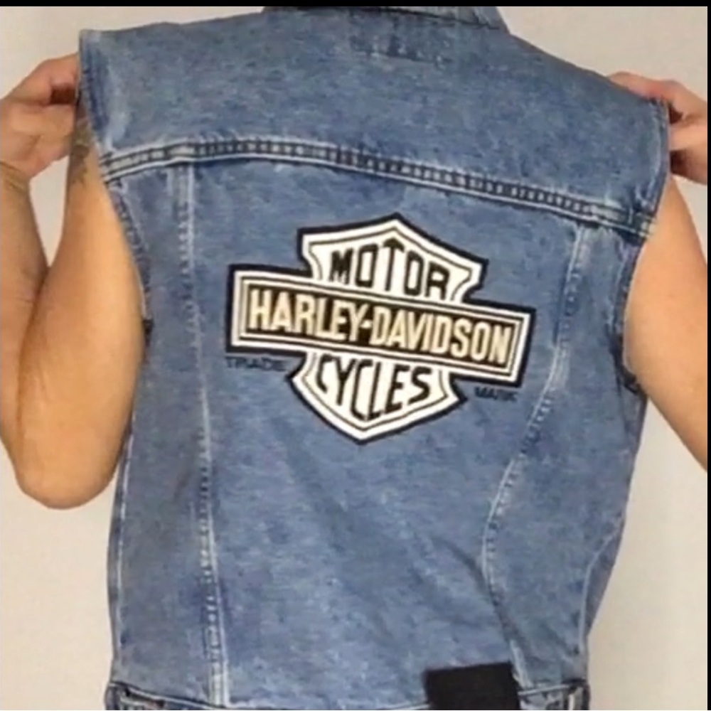 Vintage Harley-Davidson Black & White Logo Denim Vest